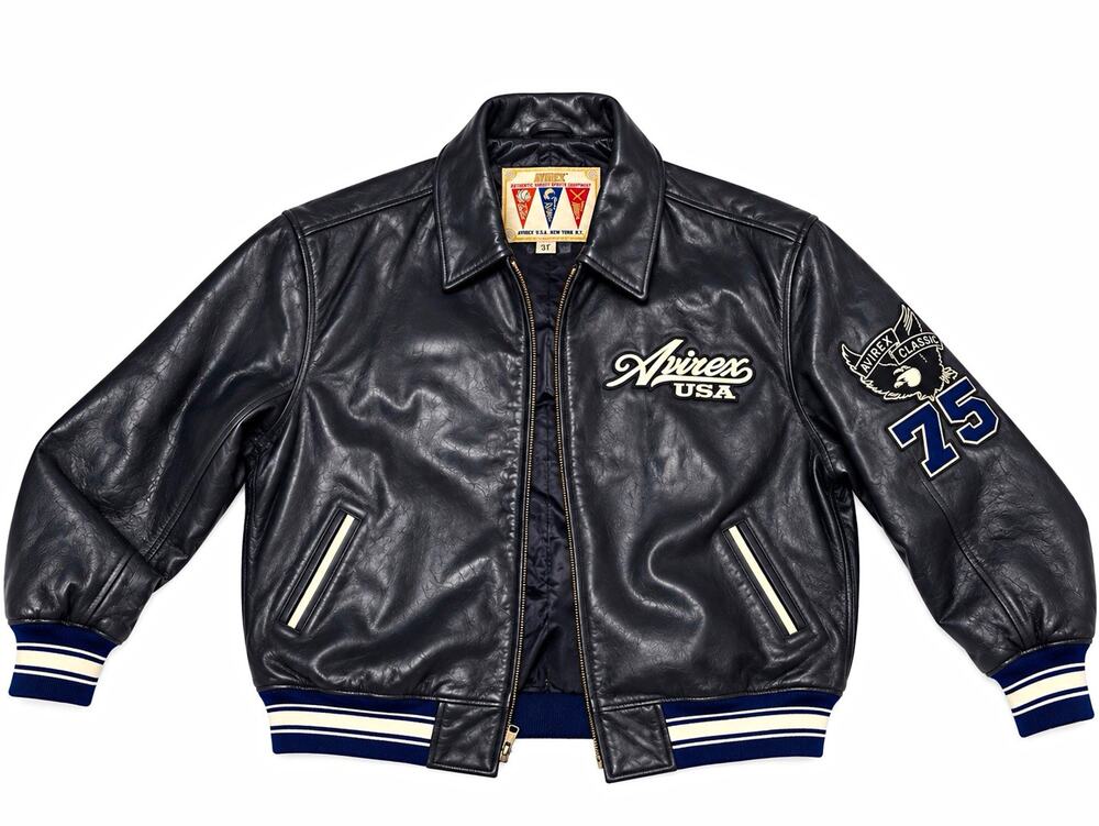 Avirex USA Leather Varsity Jacket Men’s 3T Black Navy American Flag Y2K READ DES